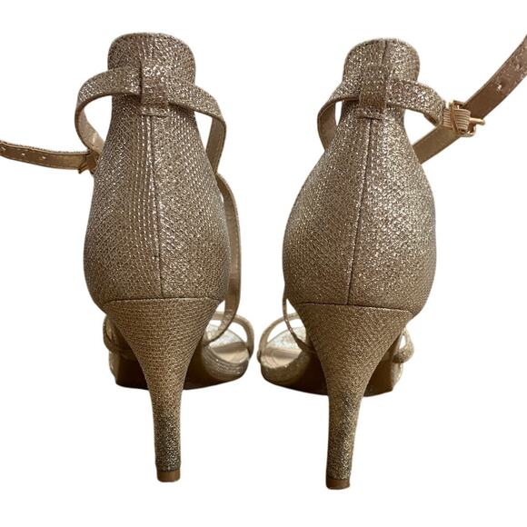 Dream Pairs Womens 6.5 Gold Glitter 3" Heel Stiletto Open Toe Ankle Wrap Shoes - Picture 5 of 6